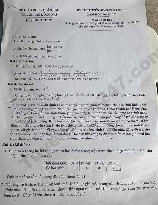 De thi dap an lop 10 mon Toan - Dong Nai 2026
