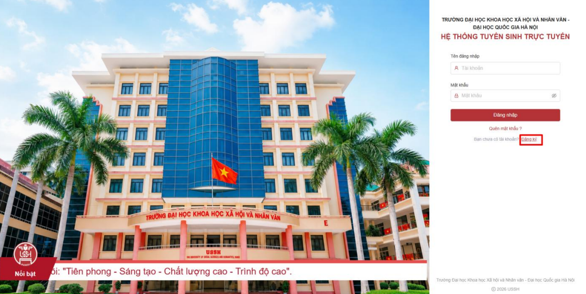 Dai hoc Khoa hoc Xa hoi va Nhan van - DHQGHN (USSH) huong dan dang ky xet tuyen 2026