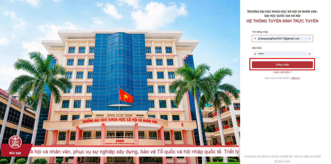 Dai hoc Khoa hoc Xa hoi va Nhan van - DHQGHN (USSH) huong dan dang ky xet tuyen 2026
