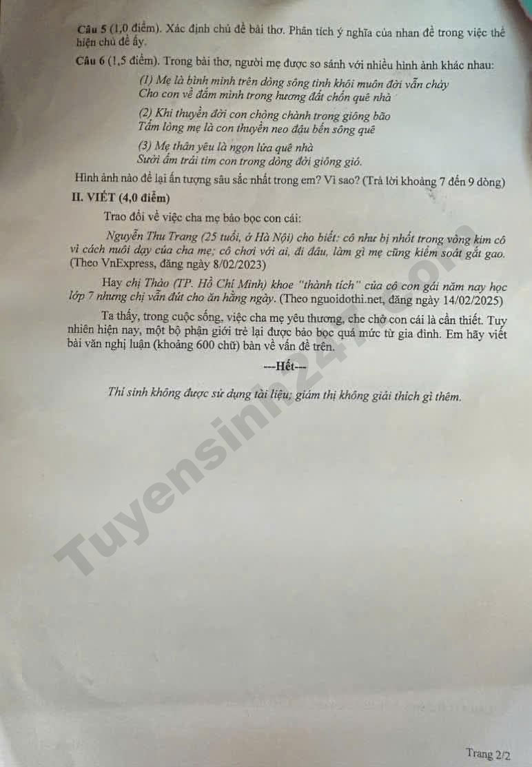 Dap an de thi vao lop 10 Dong Nai mon Van 2026