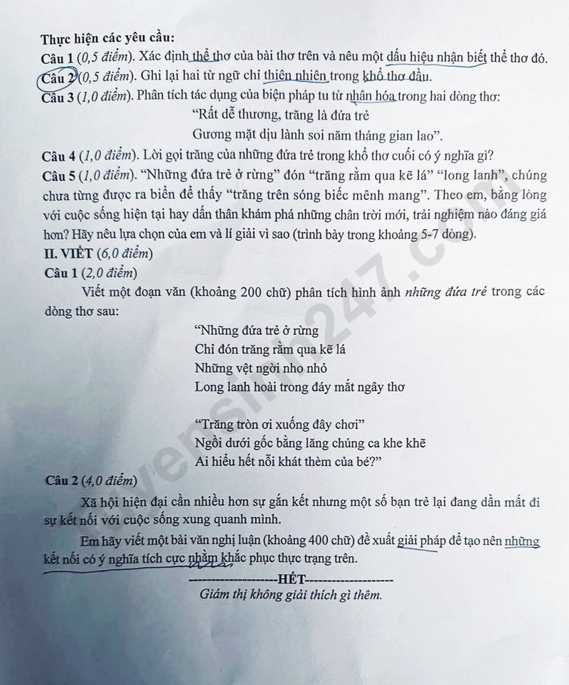 Dap an de thi vao lop 10 mon Ngu Van - Ha Noi 2026