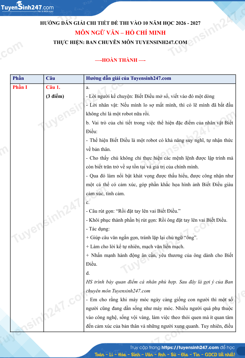 Dap an de thi vao lop 10 - TPHCM mon Van 2026