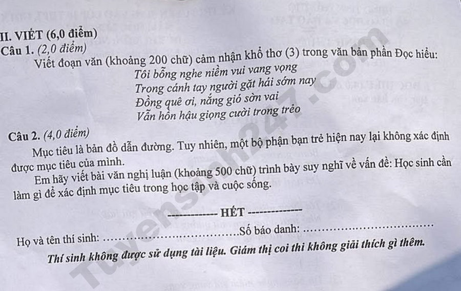 Dap an de thi mon Van vao lop 10 - Phu Tho 2026