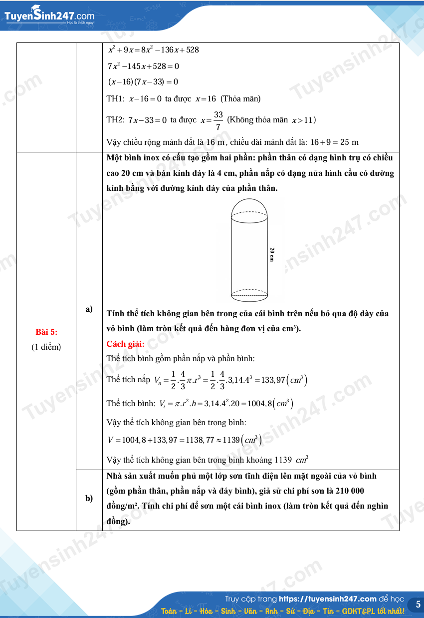 Dap an de thi lop 10 mon Toan - TP HCM 2026