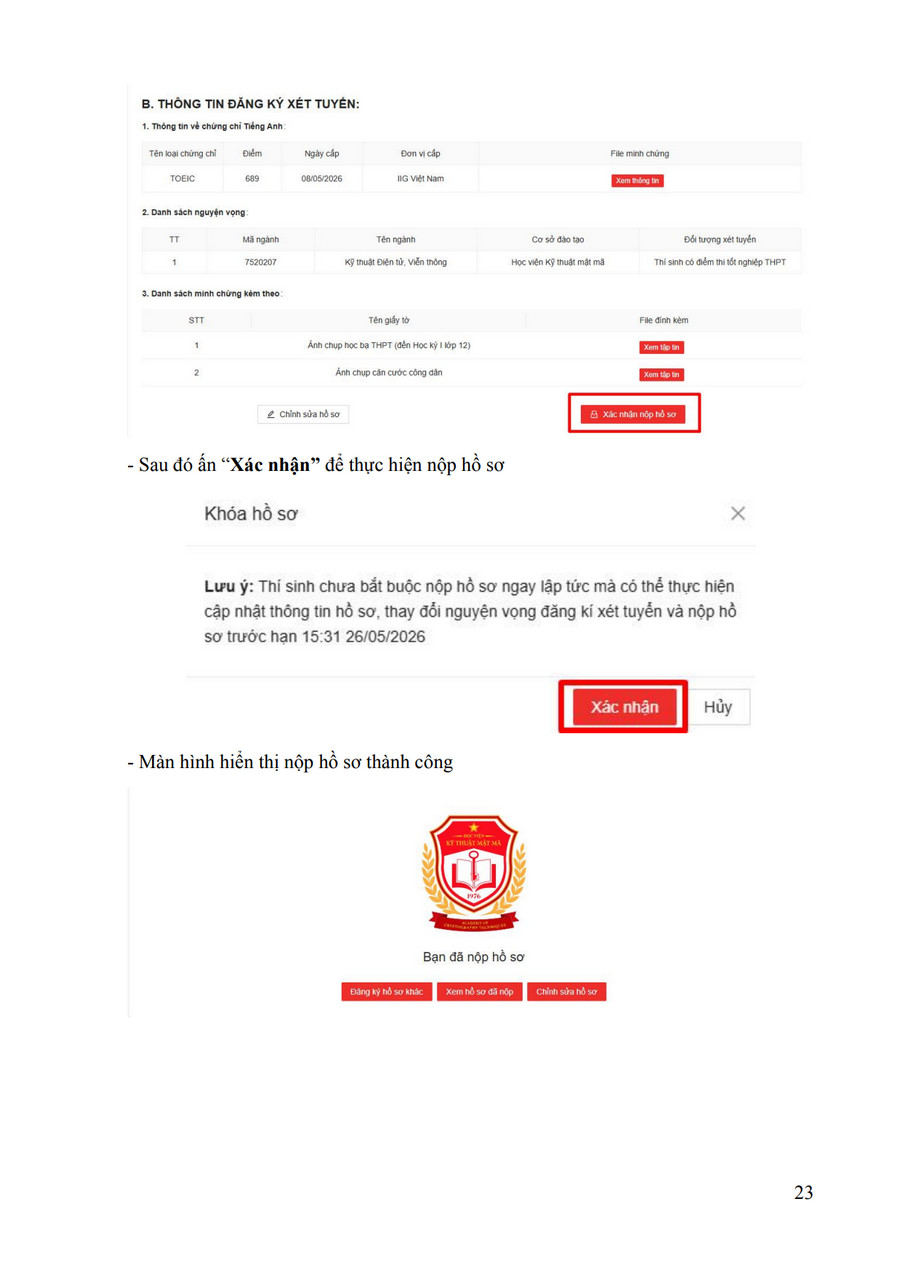 Hoc vien ky thuat mat ma (KMA) huong dan dang ky xet tuyen 2026