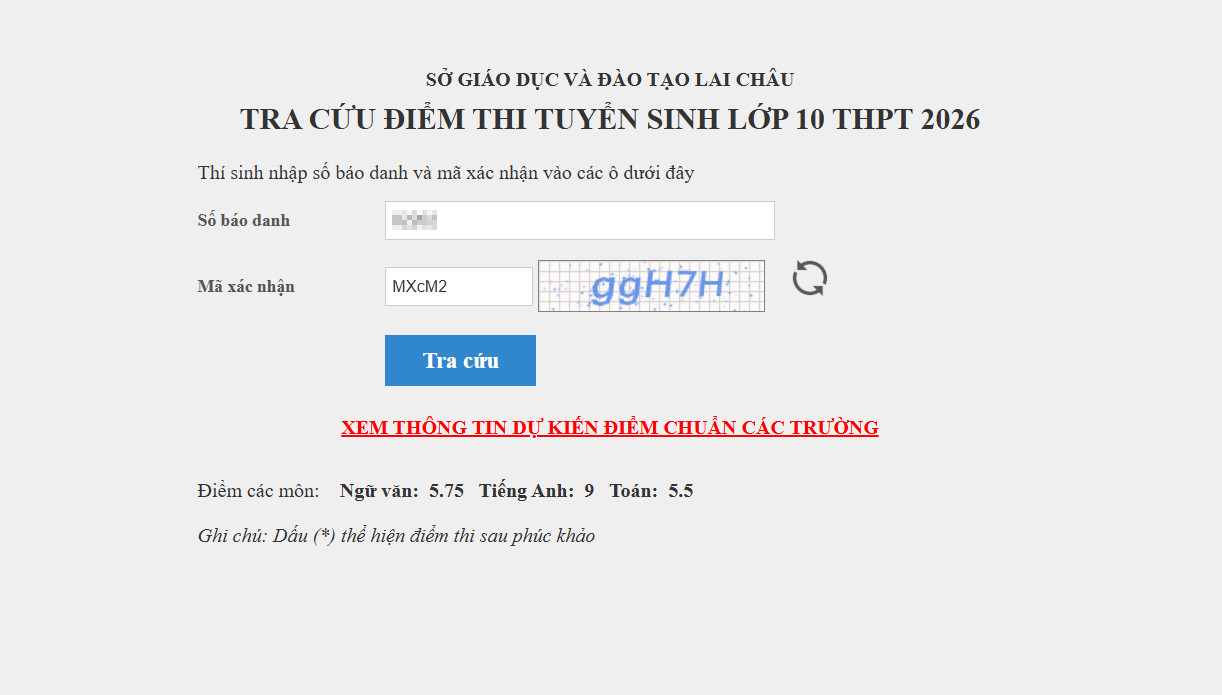 Da co diem thi vao lop 10 Lai Chau 2026