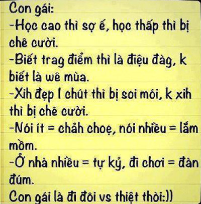 Những sự thiệt thòi mà con gái phải chịu.