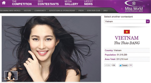 Hoa hậu Thu Thảo sẽ đại diện VN tham dự Miss World 2013
