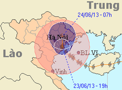 Bão vào bờ lúc 19h tối 23/6