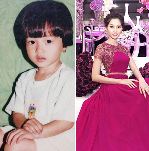 Hoa hậu Đặng Thu Thảo thưở đi mẫu giáo với tư thế tạo dáng khác đôi chút so với hình ảnh mới đây.