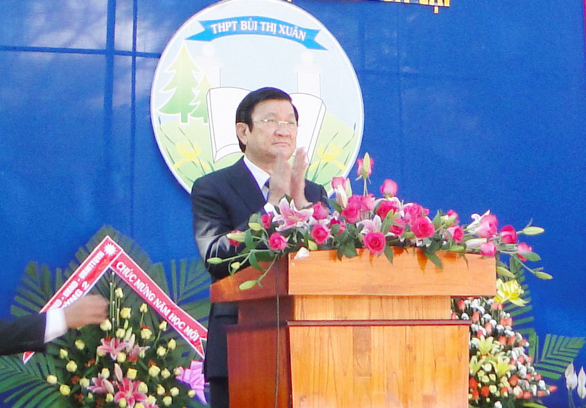 Chủ tịch nước Trương Tấn Sang phát biểu tại lễ khai giảng năm học mới.