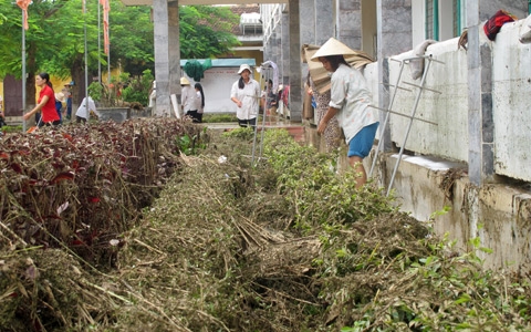 lũ, học sinh, đến trường, sách vở