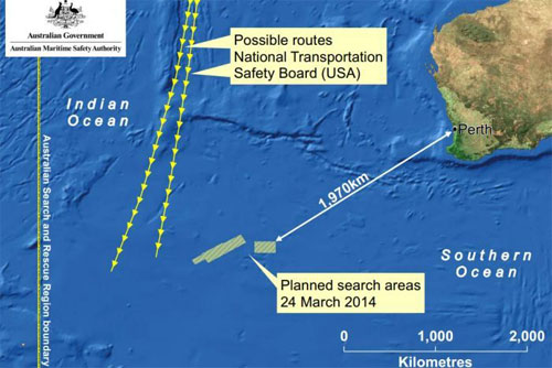 Khu vực tìm kiếm MH370 ngày hôm nay. Đồ họa: AMSA