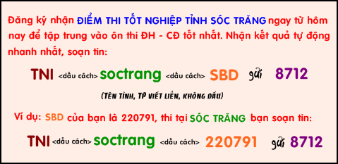 Da co diem thi tot nghiep THPT tinh Soc Trang nam 2014