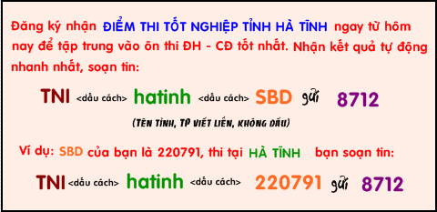 16/6 cong bo diem thi tot nghiep THPT tinh Ha Tinh nam 2013
