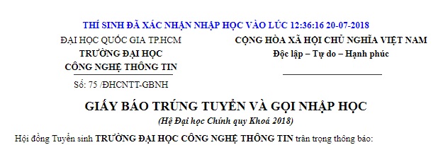 Ho so nhap hoc DH Cong nghe thong tin - DHQGTPHCM 2018