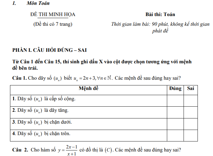 Đề minh họa thi đánh giá đầu vào (V-SAT) Đại học Thái Nguyên