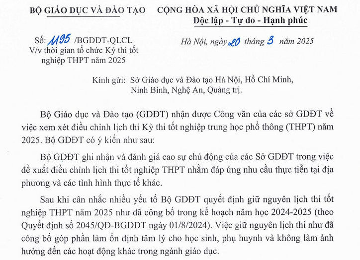 Bộ GD chốt: Giữ nguyên lịch thi tốt nghiệp THPT 2025