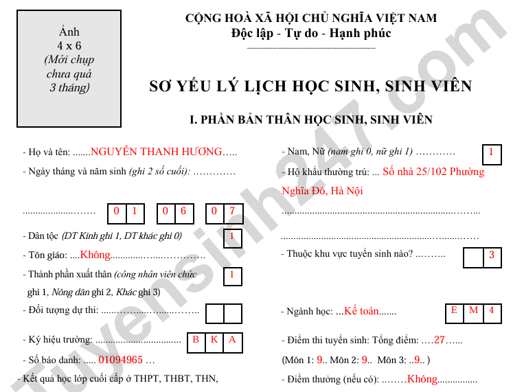 Hướng dẫn điền sơ yếu lý lịch học sinh, sinh viên 2025 - Chi tiết