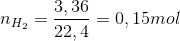 n_{H_{2}}=\frac{3,36}{22,4}=0,15 mol