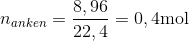 {n_{anken}} = \frac{{8,96}}{{22,4}} = 0,4{\rm{ mol}}