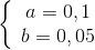 \left\{ {\begin{array}{*{20}{c}} {a = 0,1}\\ {b = 0,05} \end{array}} \right.