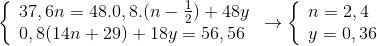 \left\{ \begin{array}{l} 37,6n = 48.0,8.(n - \frac{1}{2}) + 48y\\ 0,8(14n + 29) + 18y = 56,56 \end{array} \right. \to \left\{ \begin{array}{l} n = 2,4\\ y = 0,36 \end{array} \right.