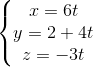 \left\{\begin{matrix} x=6t\\y=2+4t \\z=-3t \end{matrix}\right.