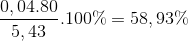 \frac{{0,04.80}}{{5,43}}.100\% = 58,93\%