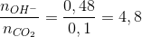 \frac{{{n_{O{H^ - }}}}}{{{n_{C{O_2}}}}} = \frac{{0,48}}{{0,1}} = 4,8