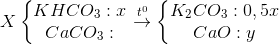 X\left\{\begin{matrix} KHCO_{3}:x\\CaCO_{3}: \end{matrix}\right.\overset{t^{0}}{\rightarrow}\left\{\begin{matrix} K_{2}CO_{3}:0,5x\\ CaO:y \end{matrix}\right.