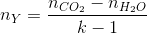 n_{Y}=\frac{n_{CO_{2}}-n_{H_{2}O}}{k-1}