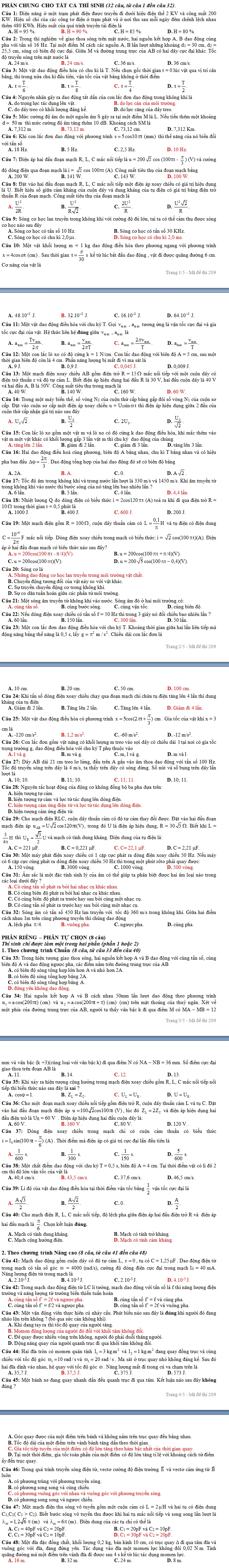 De thi hoc ki 1 lop 12 mon Ly nam 2013 (Phan 1)