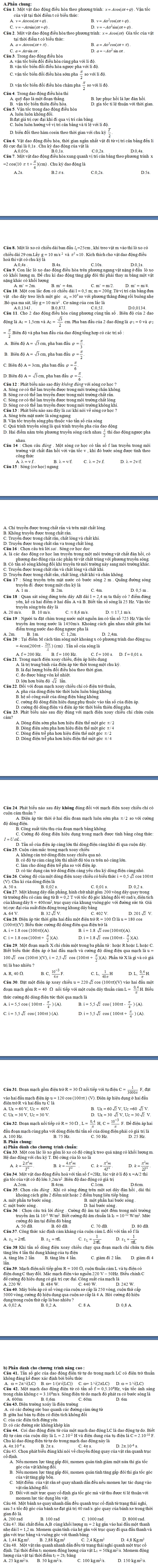 De thi hoc ki 1 lop 12 mon Ly nam 2013 (Phan 2)