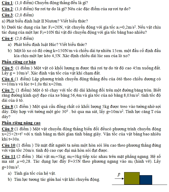 De kiem tra hoc ki 1 lop 10 mon Ly nam 2013 (Phan 2)